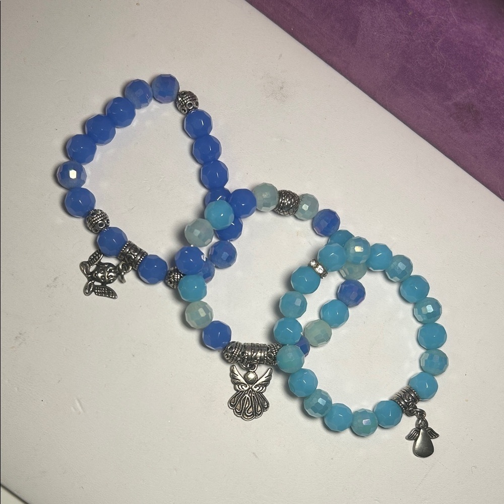 Chic Blues & Silver Angel Charm Bracelet Set